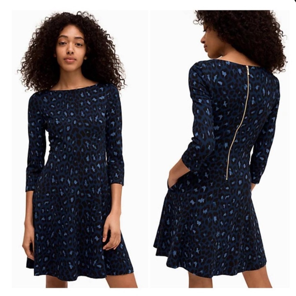 Kate Spade Blue and Black Leopard Print Swing Dress 14